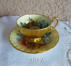 Aynsley Tea Cup & Saucer Both Signed J A Bailey England Cabbage Roses Gold Cup