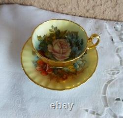 Aynsley Tea Cup & Saucer Both Signed J A Bailey England Cabbage Roses Gold Cup