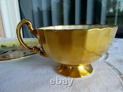 Aynsley Tea Cup & Saucer Both Signed J A Bailey England Cabbage Roses Gold Cup