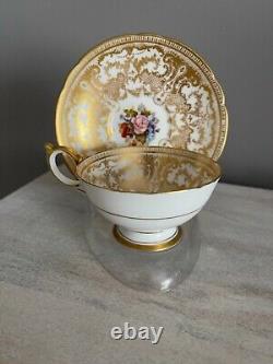 Aynsley Tea Cup Saucer Cabbage Rose Heavy Gold Signed Bailey Spectacular