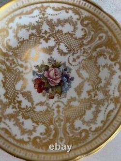Aynsley Tea Cup Saucer Cabbage Rose Heavy Gold Signed Bailey Spectacular