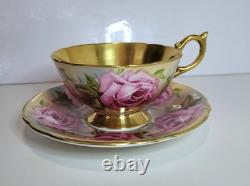 Aynsley Tea Cup Saucer Set pink cabbage rose gold hue interior England vintage