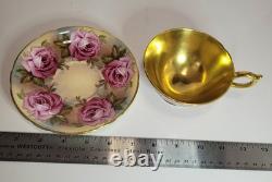 Aynsley Tea Cup Saucer Set pink cabbage rose gold hue interior England vintage