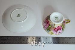 Aynsley Tea Cup Saucer Set pink cabbage rose gold hue interior England vintage