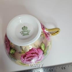 Aynsley Tea Cup Saucer Set pink cabbage rose gold hue interior England vintage
