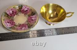 Aynsley Tea Cup Saucer Set pink cabbage rose gold hue interior England vintage