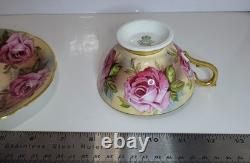 Aynsley Tea Cup Saucer Set pink cabbage rose gold hue interior England vintage