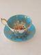 Aynsley Tea Cup & Saucer Turquoise White Orchard Gold 2832 Vintage