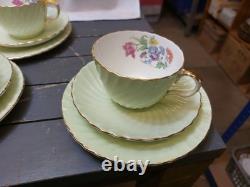 Aynsley Vintage Bone China Flower Motif Tea Cup Saucer Mint Green Gold