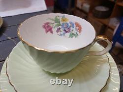 Aynsley Vintage Bone China Flower Motif Tea Cup Saucer Mint Green Gold