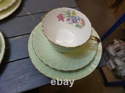 Aynsley Vintage Bone China Flower Motif Tea Cup Saucer Mint Green Gold