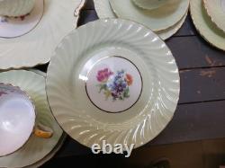 Aynsley Vintage Bone China Flower Motif Tea Cup Saucer Mint Green Gold