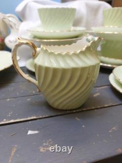 Aynsley Vintage Bone China Flower Motif Tea Cup Saucer Mint Green Gold