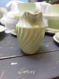 Aynsley Vintage Bone China Flower Motif Tea Cup Saucer Mint Green Gold