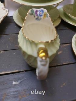 Aynsley Vintage Bone China Flower Motif Tea Cup Saucer Mint Green Gold