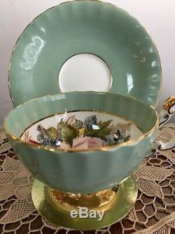 Aynsley sage green gold, signed JA Bailey rose tea cup&saucer set