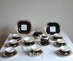 Aynsley/t Goode & Co Vtg Filigree Bone China Teaset Trios Blk/gold Rare Find