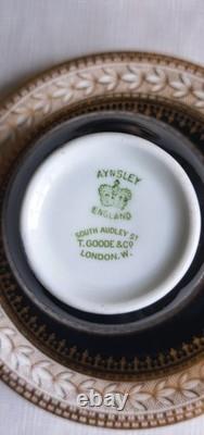 Aynsley/t Goode & Co Vtg Filigree Bone China Teaset Trios Blk/gold Rare Find