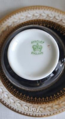 Aynsley/t Goode & Co Vtg Filigree Bone China Teaset Trios Blk/gold Rare Find