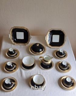 Aynsley/t Goode & Co Vtg Filigree Bone China Teaset Trios Blk/gold Rare Find