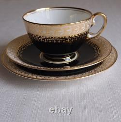 Aynsley/t Goode & Co Vtg Filigree Bone China Teaset Trios Blk/gold Rare Find