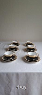 Aynsley/t Goode & Co Vtg Filigree Bone China Teaset Trios Blk/gold Rare Find