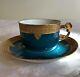 Barny & Rigoni Limoges France Teal Gold Encusted Cup & Saucer C. 1890