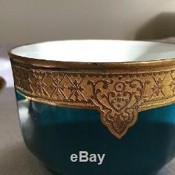 Barny & Rigoni Limoges France Teal Gold Encusted Cup & Saucer c. 1890