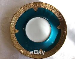 Barny & Rigoni Limoges France Teal Gold Encusted Cup & Saucer c. 1890