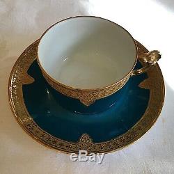 Barny & Rigoni Limoges France Teal Gold Encusted Cup & Saucer c. 1890