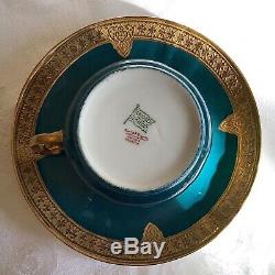 Barny & Rigoni Limoges France Teal Gold Encusted Cup & Saucer c. 1890