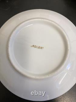 Bavaria Alt Wien Courting Couple Footed Coffee Cup Saucer & Plate Set Red & Gold