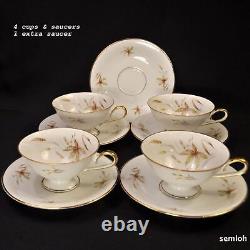 Bavaria Edelstein Set of 4 Cups & Saucers + Extra Saucer Aurora Gold 1929-1972