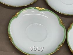 Bavaria PINK ROSES Green / Gold Rim Set of 7 Cups & Saucers 2 1/4 Tall