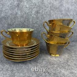 Bavaria Tirschenreuth 710 Tea Cups & Saucers 24K Gold Encrusted Art Deco