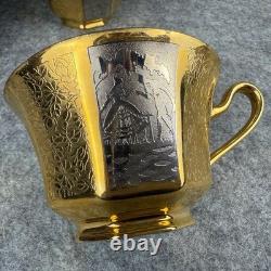 Bavaria Tirschenreuth 710 Tea Cups & Saucers 24K Gold Encrusted Art Deco