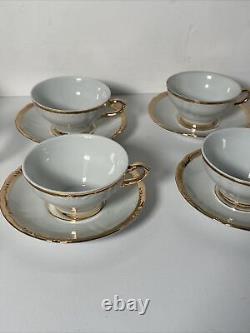 Bavaria White & Gold Gilded Tea Set For 6 Pot Sugar Creamer Saucers Cups