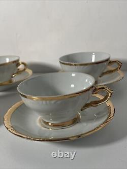 Bavaria White & Gold Gilded Tea Set For 6 Pot Sugar Creamer Saucers Cups