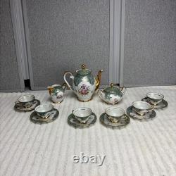 Bavarian Demitasse Tea Set Gold-Rim Teapot Creamer Sugar Bowl 6 Cups & Saucers