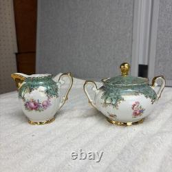 Bavarian Demitasse Tea Set Gold-Rim Teapot Creamer Sugar Bowl 6 Cups & Saucers