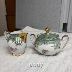 Bavarian Demitasse Tea Set Gold-Rim Teapot Creamer Sugar Bowl 6 Cups & Saucers