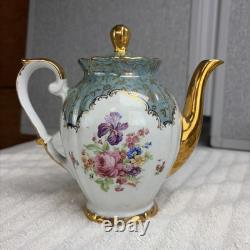 Bavarian Demitasse Tea Set Gold-Rim Teapot Creamer Sugar Bowl 6 Cups & Saucers