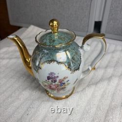 Bavarian Demitasse Tea Set Gold-Rim Teapot Creamer Sugar Bowl 6 Cups & Saucers