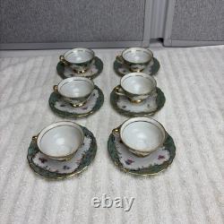 Bavarian Demitasse Tea Set Gold-Rim Teapot Creamer Sugar Bowl 6 Cups & Saucers