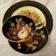 Beautiful Aynsley Black Trio Fruit Orchard-hand Paintedtea Cup, Saucer And Plate