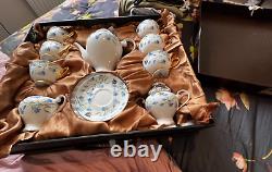 Beautiful Czech Versace vintage tea set Blue White gold- floral wide rim GIFT