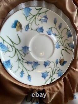 Beautiful Czech Versace vintage tea set Blue White gold- floral wide rim GIFT