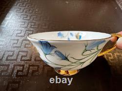 Beautiful Czech Versace vintage tea set Blue White gold- floral wide rim GIFT