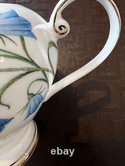Beautiful Czech Versace vintage tea set Blue White gold- floral wide rim GIFT