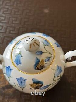Beautiful Czech Versace vintage tea set Blue White gold- floral wide rim GIFT